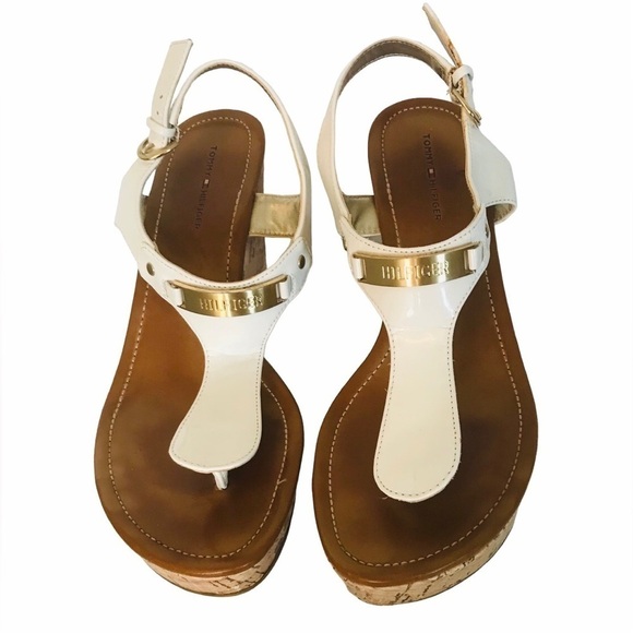 TOMMY Hilfiger White Thong Platform Wedge Sandal Size 9 - Picture 2 of 9